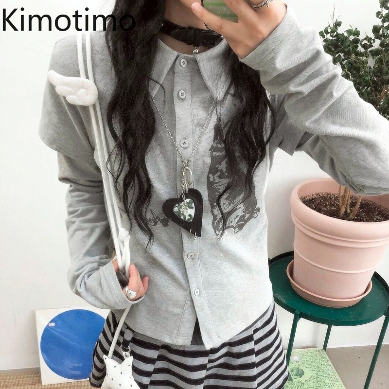 Vintage Women Fashion - Kimotimo Y2k Camiseta Vintage com Estampa