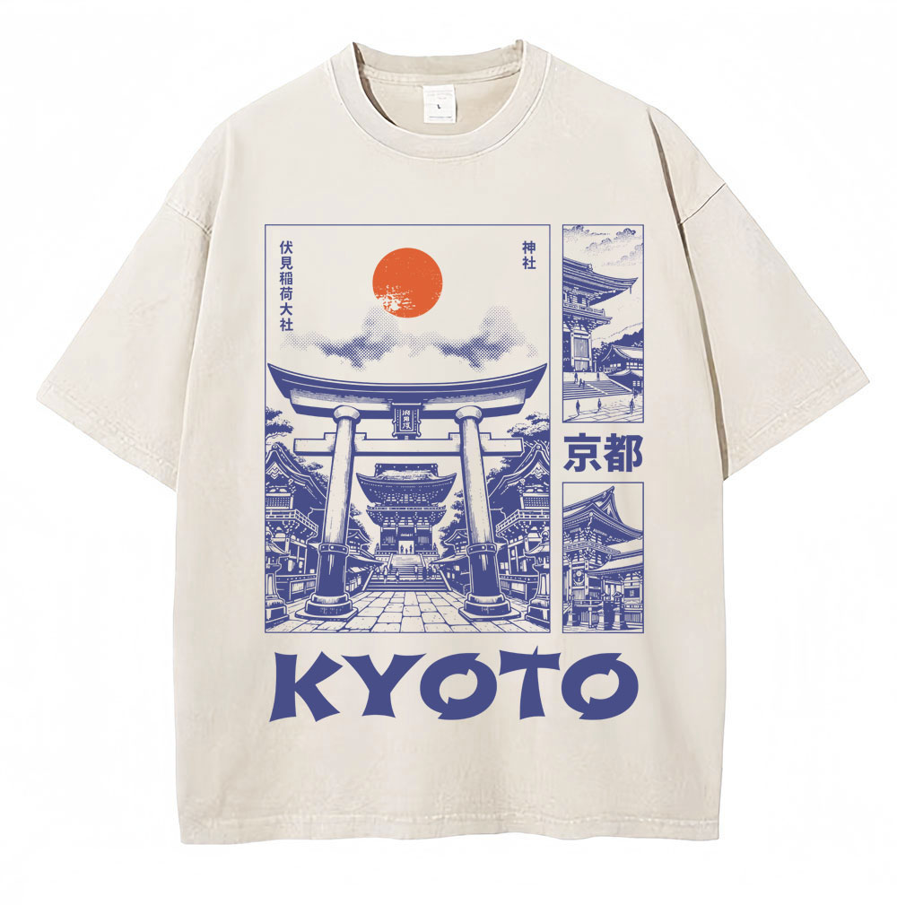Vintage Fashion Kyoto - Camiseta Gráfica Estilo Japonês Kyoto Lavada