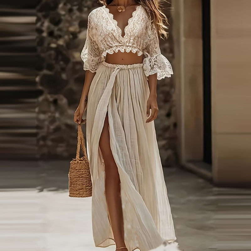 V Vintage Fashion - Conjunto Feminino Elegante de 2 Peças: