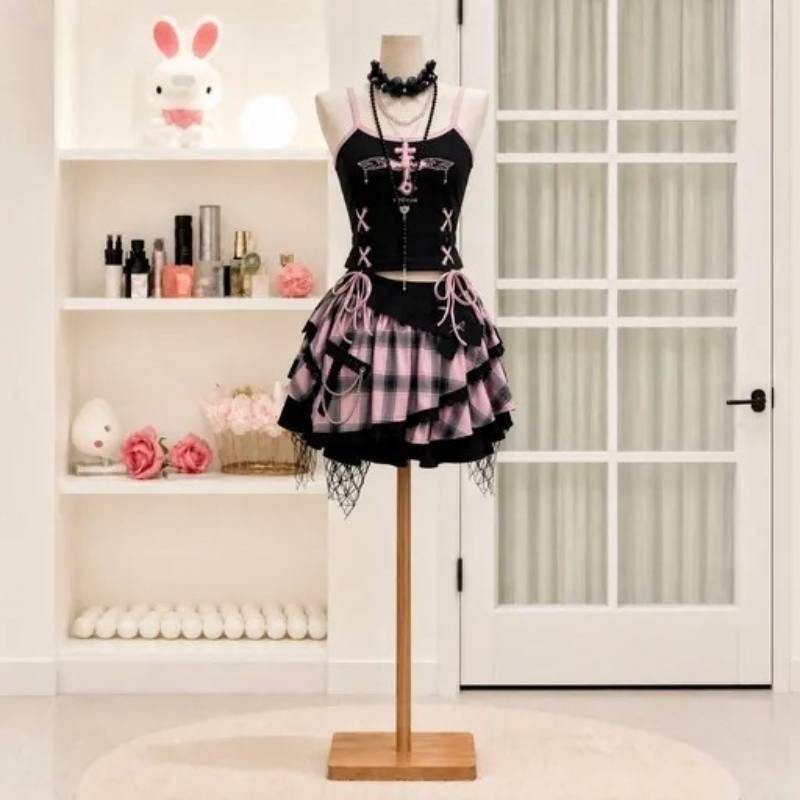 V Vintage Fashion - Conjunto Feminino Vintage Y2K Dark Sweet: