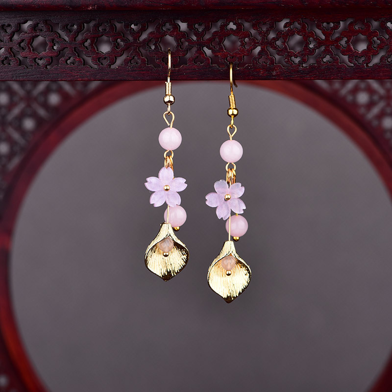 Vintage Women Fashion - Rosa natural jade flor brincos presentes
