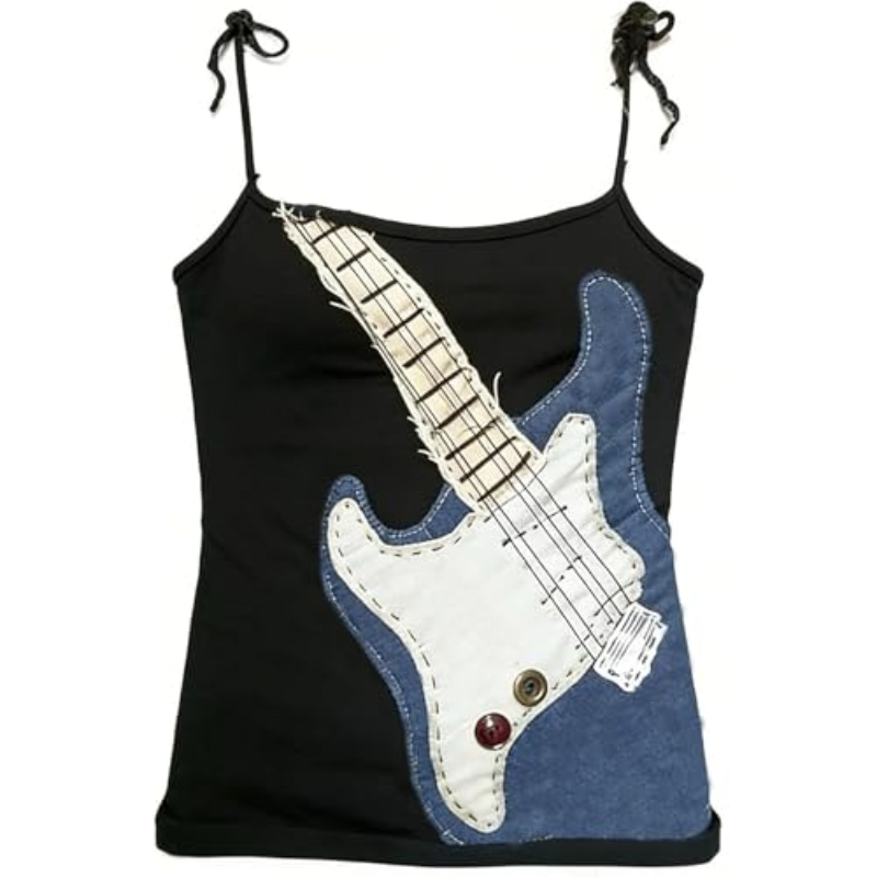 Vintage Fashion Subculture - Camiseta Estampada com Notas Musicais Estilo