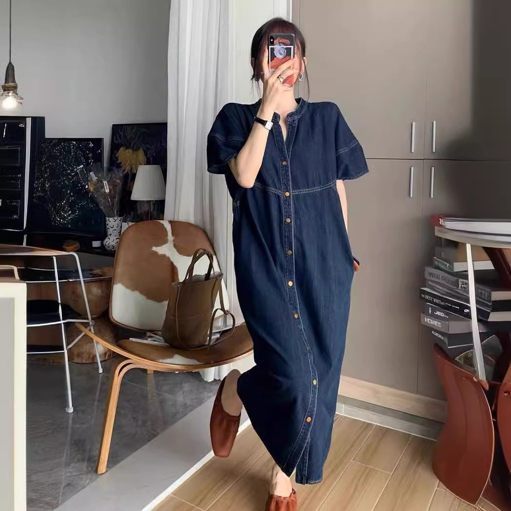 V Vintage Fashion - Novo Vestido Longo Jeans Vintage Francês