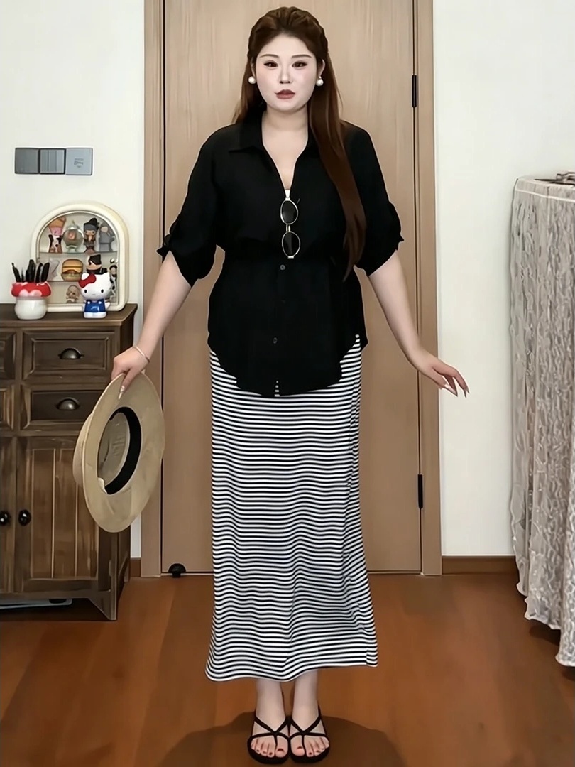 V Vintage Fashion - Conjunto Feminino Plus Size Vintage: Camisa