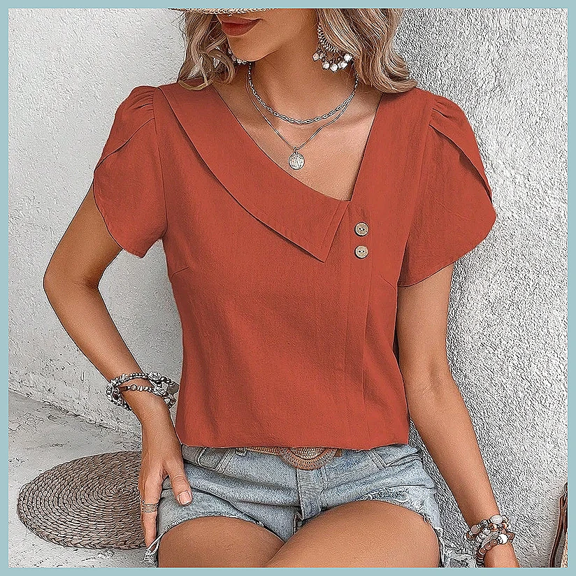 Vintage Women Fashion - Blusa Vintage de Cor Sólida para