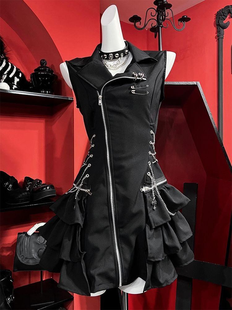 Vestido Mini Gótico Sem Mangas - Vintage Fashion Subculture avaliação e preço