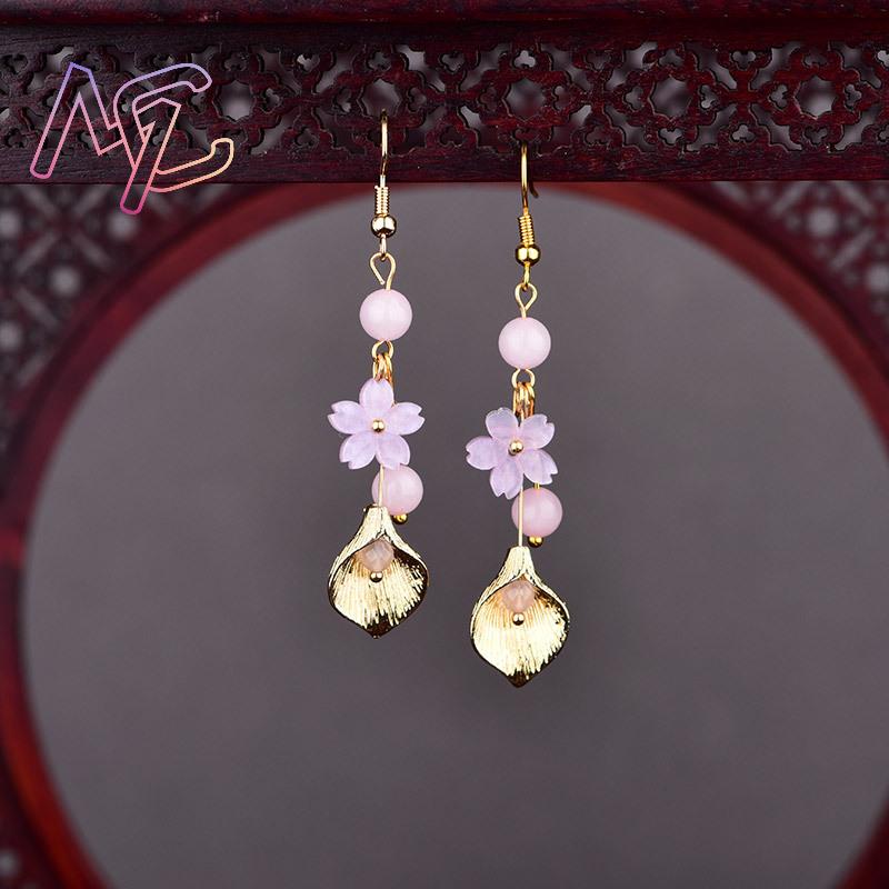 Rosa natural jade flor brincos - Vintage Women Fashion avaliação e preço