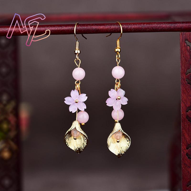 Rosa natural jade flor brincos - Vintage Women Fashion avaliação e preço